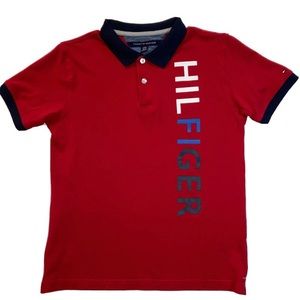 Tommy Hilfiger Large Red Polo Short Sleeve with Hilfiger Printed Vertically